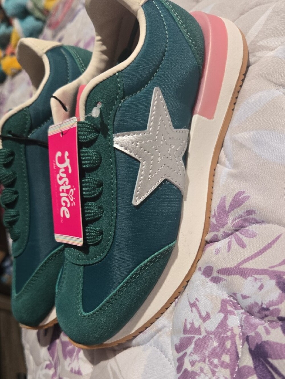 Justice Teal and Pink Girls' Lace-Up Sneakers - Picture 2 of 4
